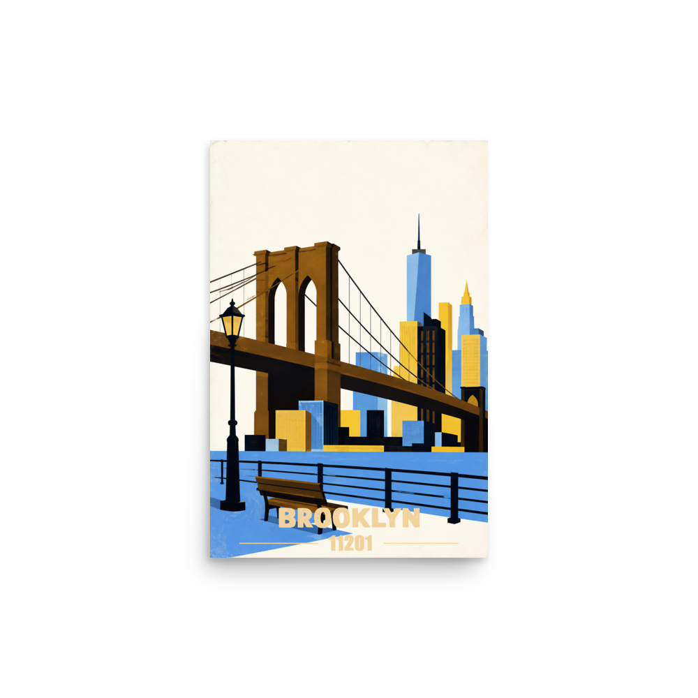 Brooklyn Heights Promenade retro travel poster print, 11201 zip code wall art, unframed