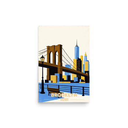 Brooklyn Heights Promenade retro travel poster print, 11201 zip code wall art, unframed