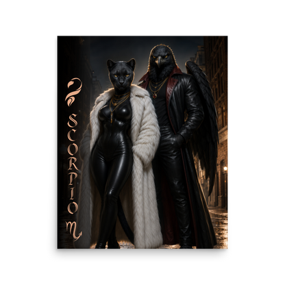 Scorpio power couple zodiac poster with black panther and black eagle