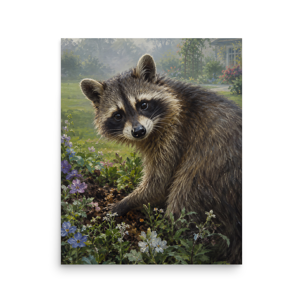 Garden Raccoon Curiosity Poster
