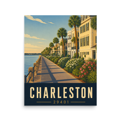 Charleston The Battery waterfront promenade poster with 29401 zip code