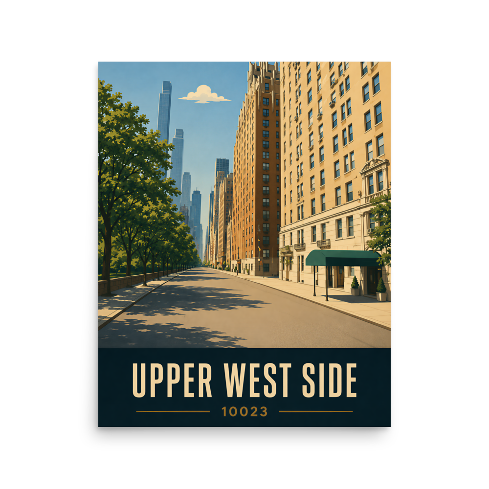 Upper West Side poster with Manhattan skyline street view and 10023 zip code