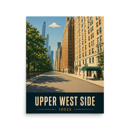 Upper West Side poster with Manhattan skyline street view and 10023 zip code