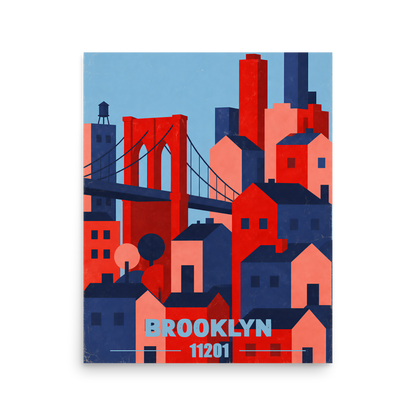 Brooklyn Bridge retro travel poster print, 11201 zip code wall art, unframed