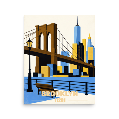 Brooklyn Heights Promenade retro travel poster print, 11201 zip code wall art, unframed
