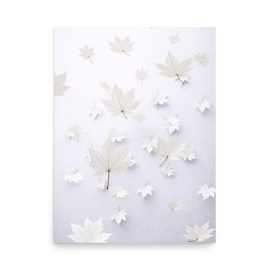 Minimalist wall poster with white maple leaves pattern on light background, modern decor