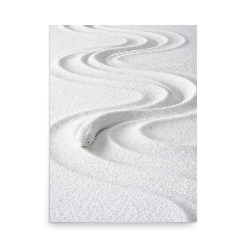 Minimalist wall poster with smooth white sand curve pattern, modern neutral interior decor