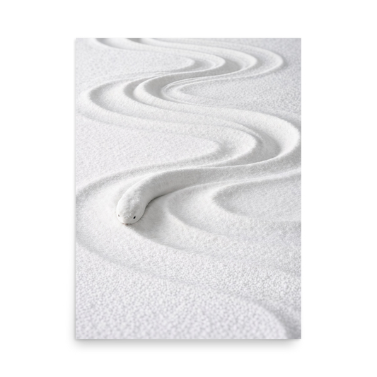 Minimalist wall poster with smooth white sand curve pattern, modern neutral interior decor