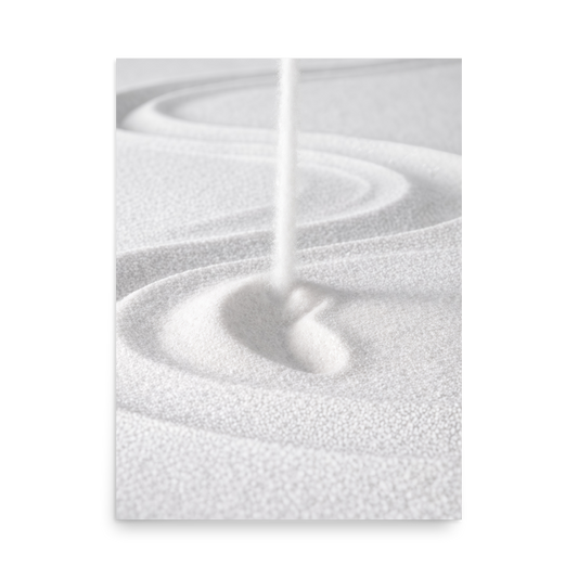 Minimalist wall poster with falling white sand creating soft curve pattern, modern decor