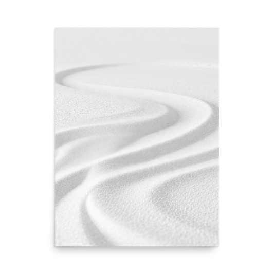 Minimalist wall poster with smooth white sand wave texture, neutral modern home decor