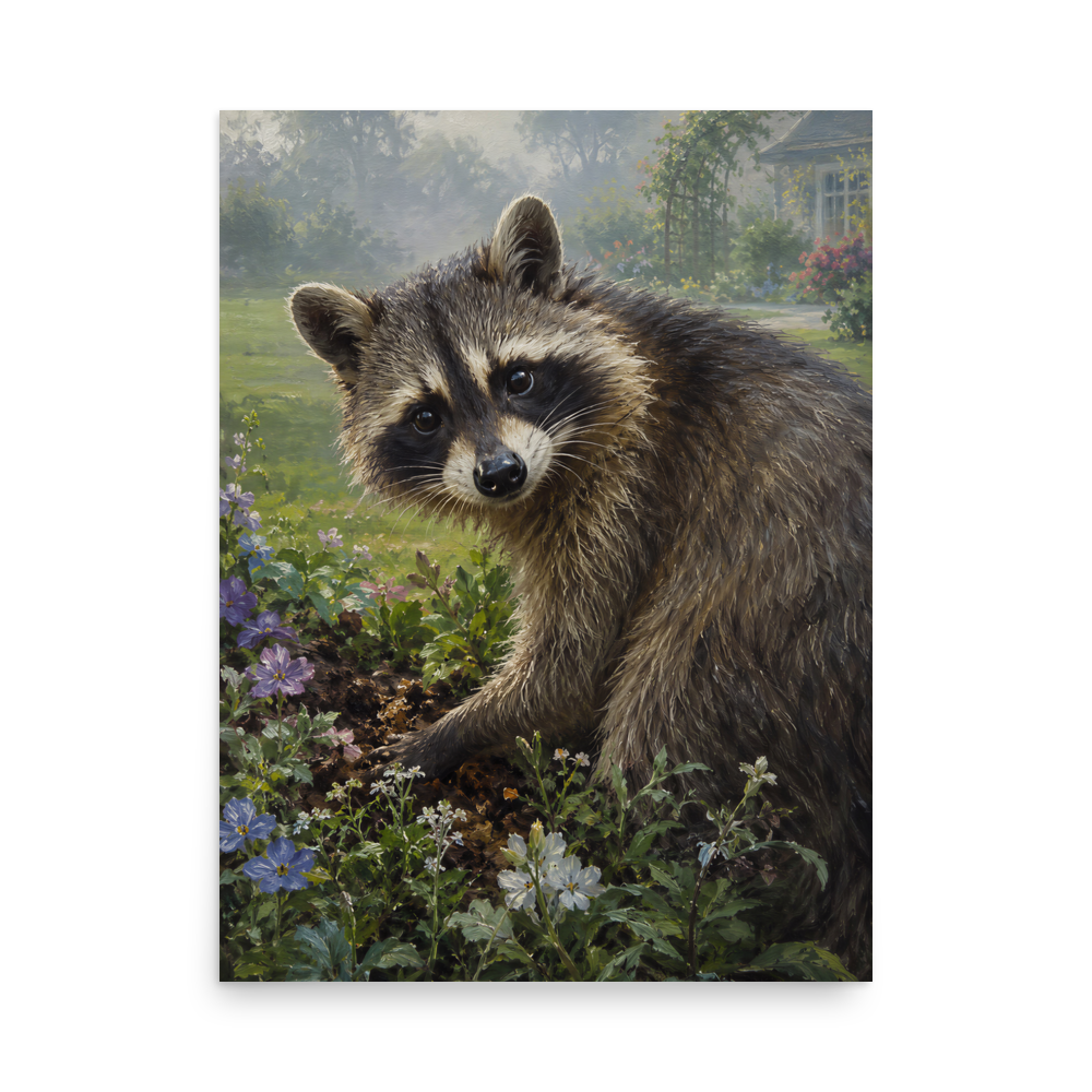 Garden Raccoon Curiosity Poster