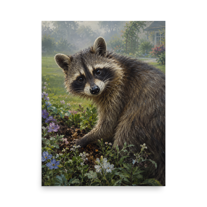 Garden Raccoon Curiosity Poster