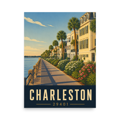Charleston The Battery waterfront promenade poster with 29401 zip code