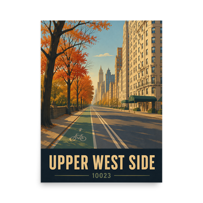Central Park West autumn poster with 10023 zip code, retro NYC wall art