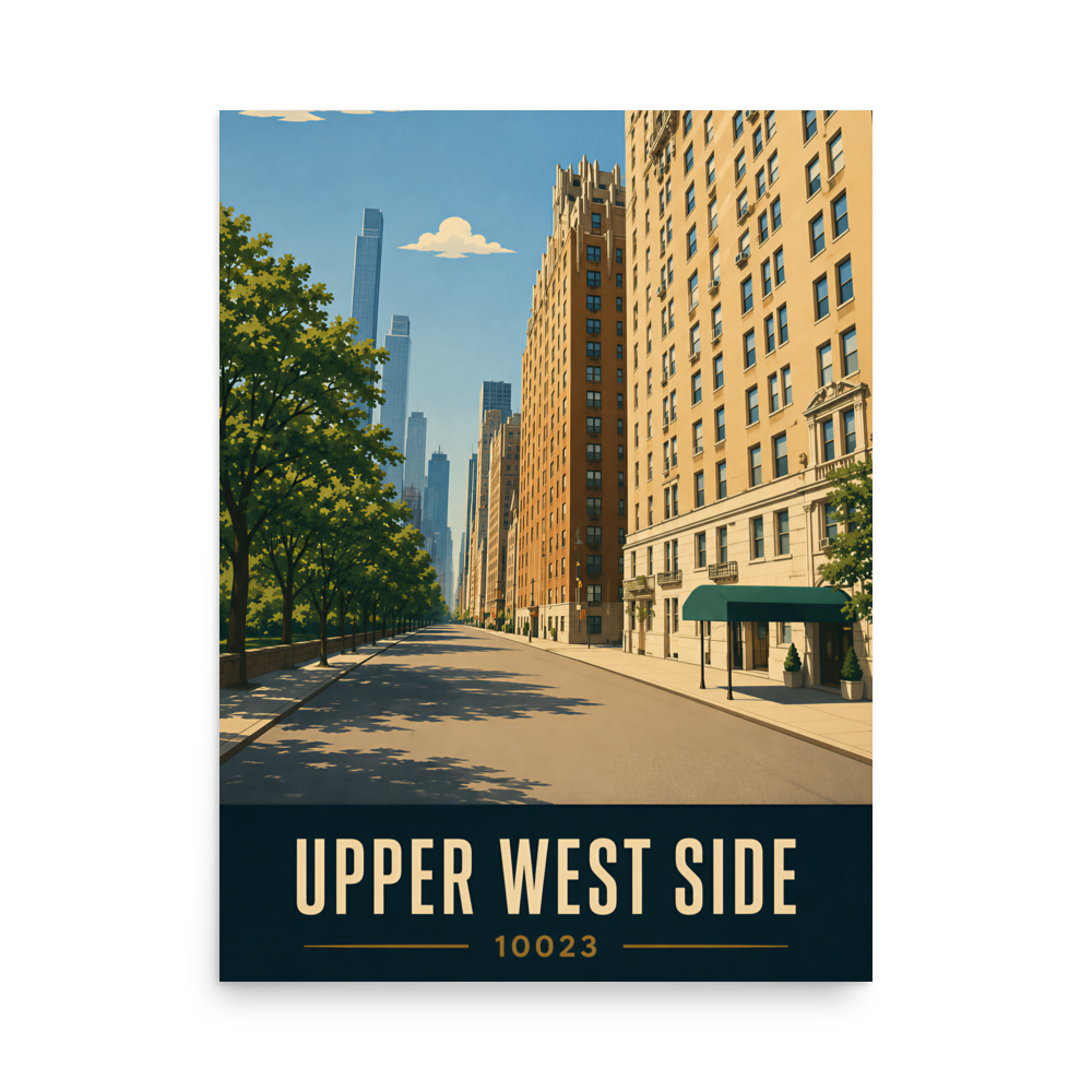 Upper West Side poster with Manhattan skyline street view and 10023 zip code