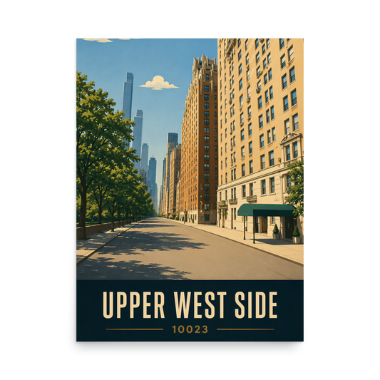 Upper West Side poster with Manhattan skyline street view and 10023 zip code