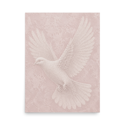 Peace dove print with embossed relief-look design on blush pink textured background