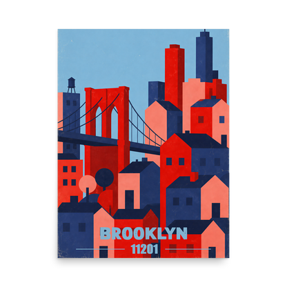 Brooklyn Bridge retro travel poster print, 11201 zip code wall art, unframed