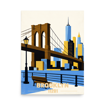 Brooklyn Heights Promenade retro travel poster print, 11201 zip code wall art, unframed