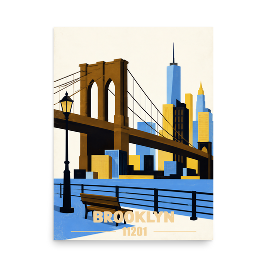 Brooklyn Heights Promenade retro travel poster print, 11201 zip code wall art, unframed