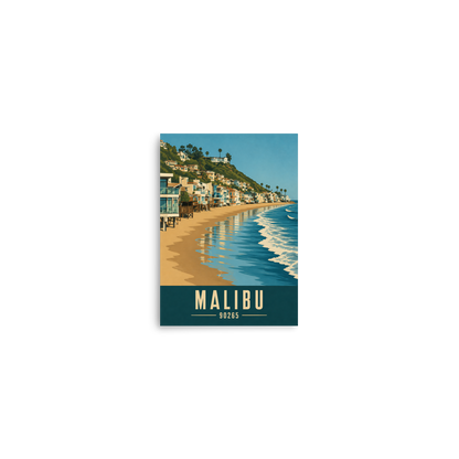 Malibu beach house coastal poster with 90265 zip code, beachfront wall art