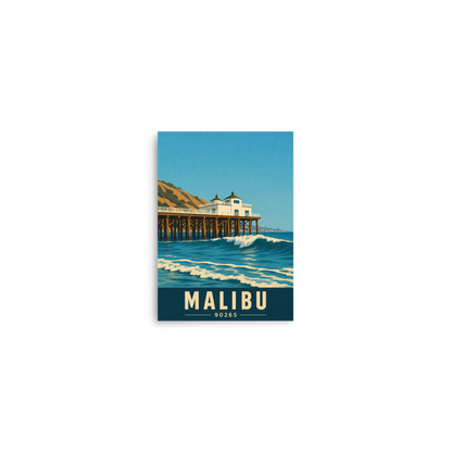 Malibu oceanfront pier and waves poster with 90265 zip code