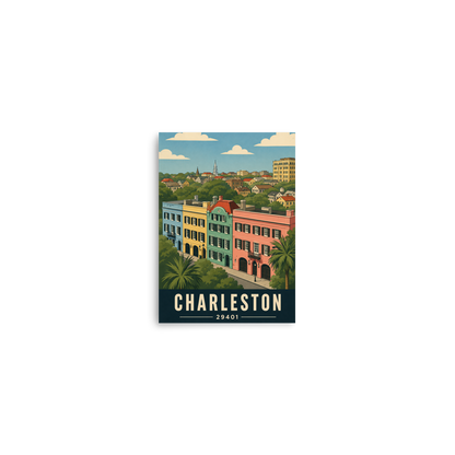 Rainbow Row Charleston historic homes poster with 29401 zip code