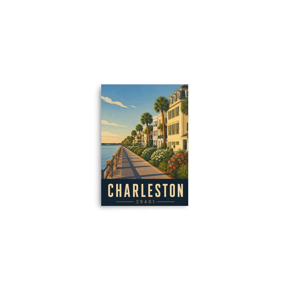 Charleston The Battery waterfront promenade poster with 29401 zip code