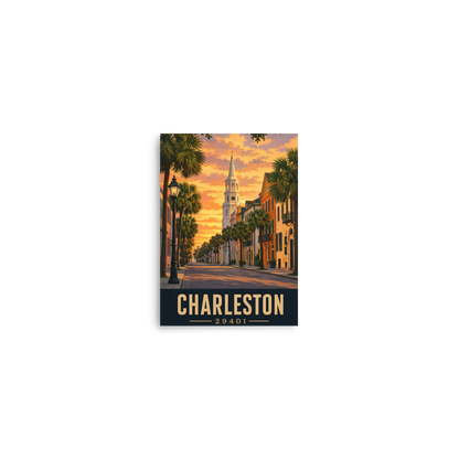 Charleston St. Michael's Church steeple sunset poster with 29401 zip code