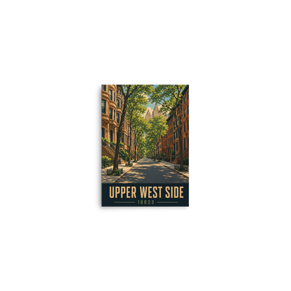 Upper West Side brownstone street poster with 10023 zip code, retro NYC wall art
