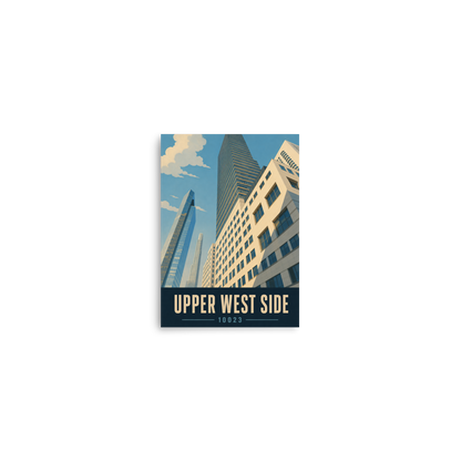 Upper West Side poster with Manhattan glass skyscraper view and 10023 zip code