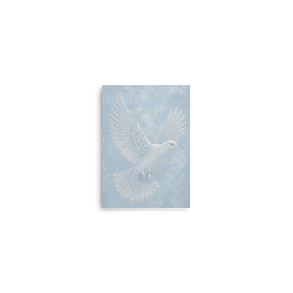 Peace dove print with embossed relief-look design on dusty blue textured background