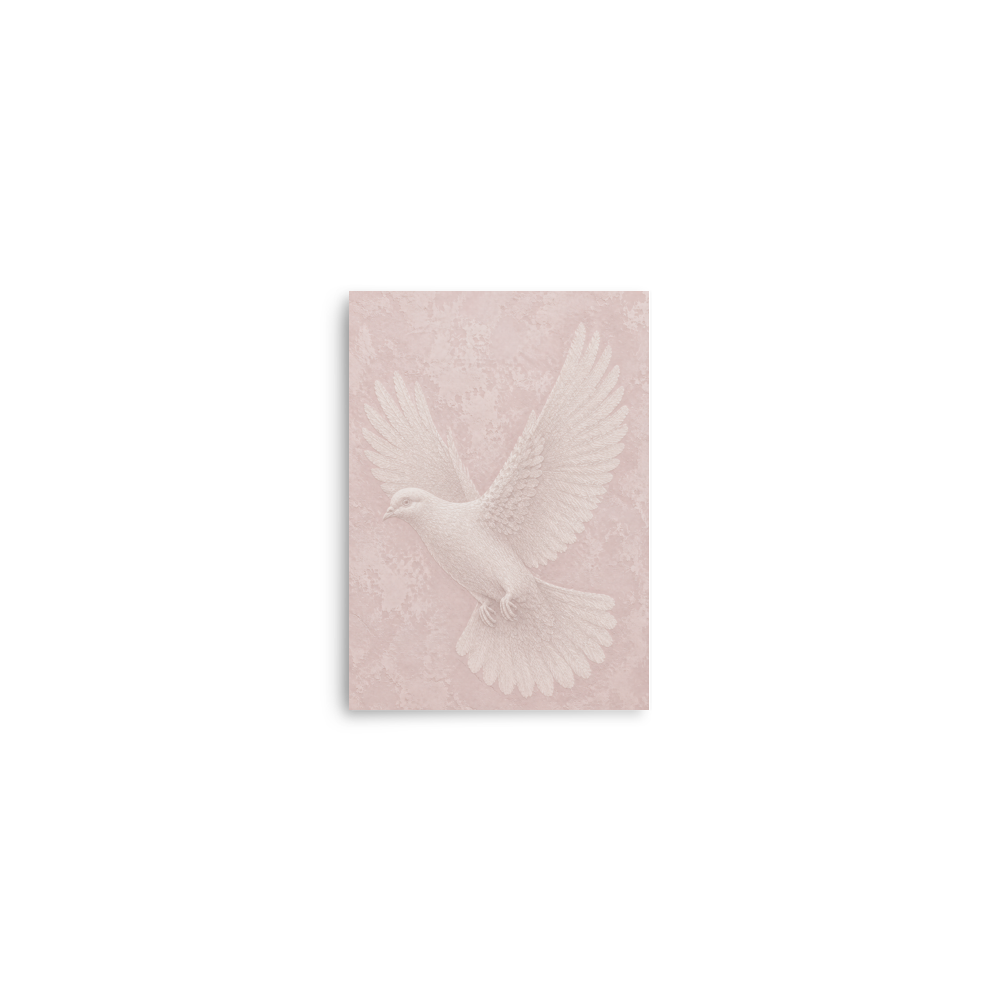 Peace dove print with embossed relief-look design on blush pink textured background