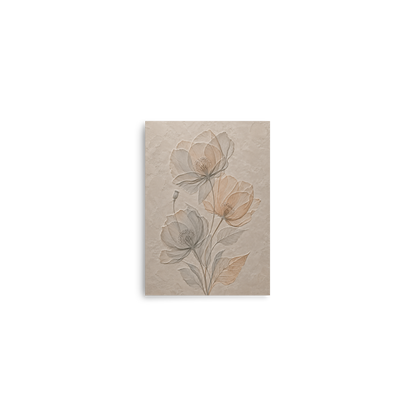 Wildflower bouquet print with embossed relief-look design on neutral beige textured background