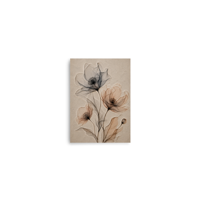 Wildflower trio print with embossed relief-look design in charcoal and clay tones on beige textured background