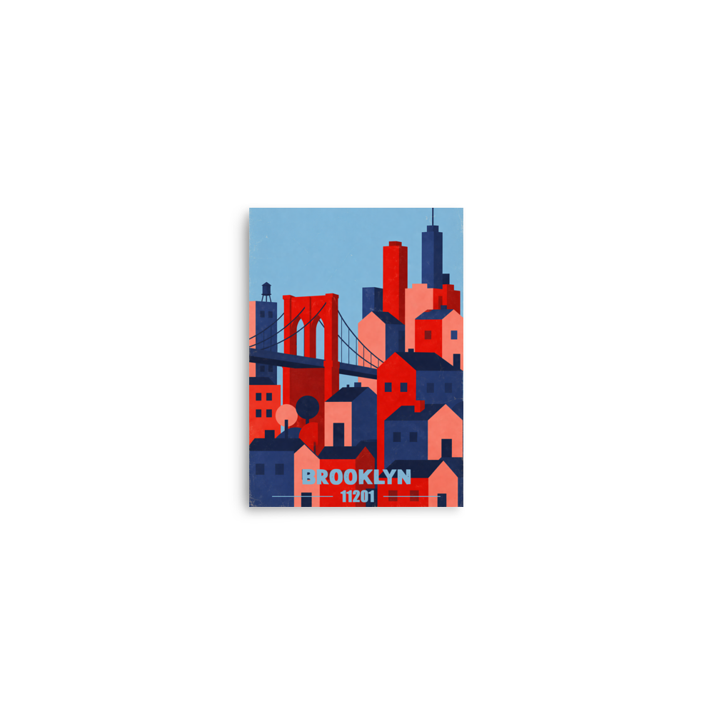 Brooklyn Bridge retro travel poster print, 11201 zip code wall art, unframed