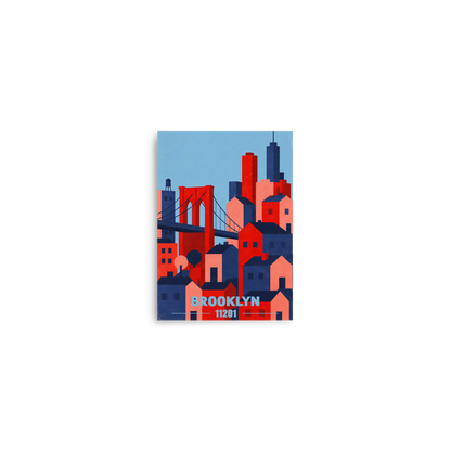 Brooklyn Bridge retro travel poster print, 11201 zip code wall art, unframed