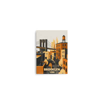 Brooklyn fire escape retro travel poster print, 11201 zip code wall art, unframed