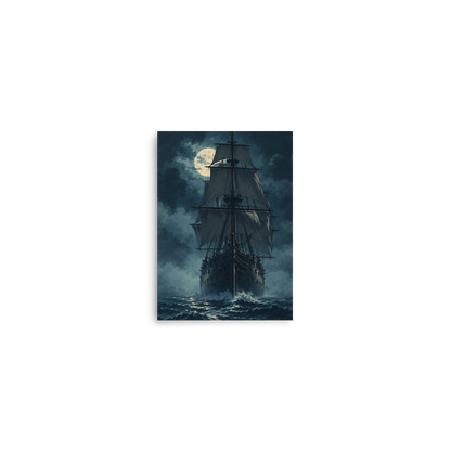 Tall ship sailing under full moon at night, vintage atmospheric nautical wall art print, JMTR Jeometry Store