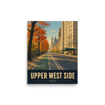 Central Park West autumn poster with 10023 zip code, retro NYC wall art