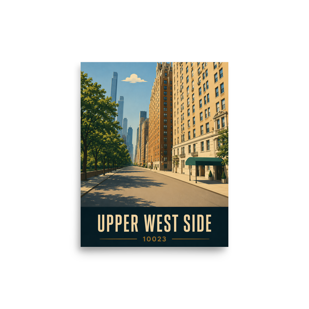 Upper West Side poster with Manhattan skyline street view and 10023 zip code