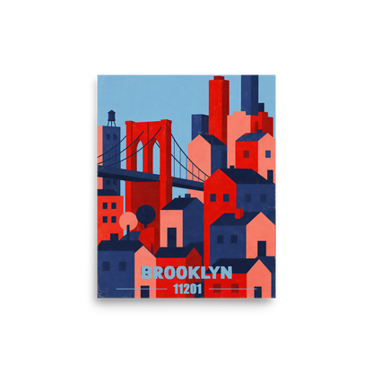 Brooklyn Bridge retro travel poster print, 11201 zip code wall art, unframed