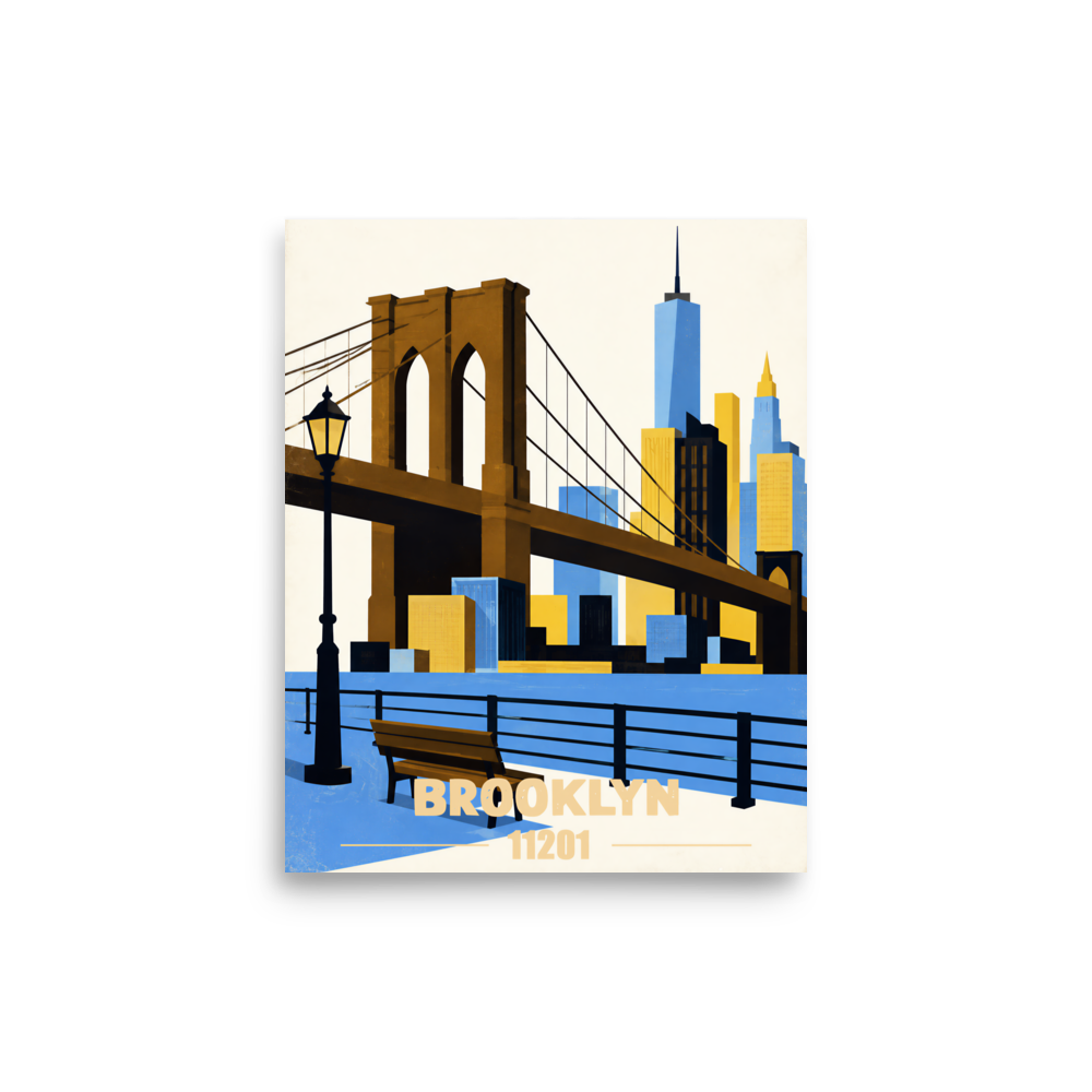 Brooklyn Heights Promenade retro travel poster print, 11201 zip code wall art, unframed