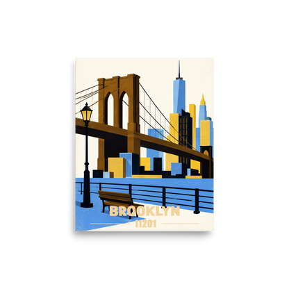 Brooklyn Heights Promenade retro travel poster print, 11201 zip code wall art, unframed